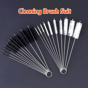 【10 PCS】Bottle Cleaning Brush Set  304 Stainless Steel + Nylon Wool Suitable for Glasses Drinking Straw Keyboard Jewelry Cleaning Teapot Nozzle Pipe Supplies Bottle Cleaning Tools 瓶子清洁刷
