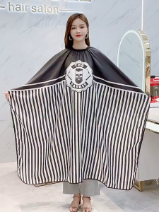 Professional Waterproofing Releases Packages Hairdressing Apron Barber Cape Salon Haircut Cloth Wrap Adult Professional Waterproof Hair Cutting/Salon Large Size Retro Striped Gown