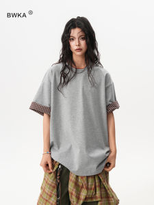 BWKA | Vintage Plaid Turn-up Sleeve T-shirt Loose Fit