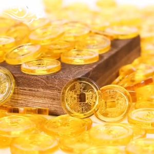 WHL 五帝钱 黄水晶铜钱  乾隆通宝 水晶 风水摆设品 琉璃 乾隆 招财进宝钱币 招财摆件 聚宝盆风水 米缸摆件 新年装饰品摆件 Feng Shui Items Lucky Charm for Money