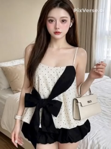 Set Nơ Bồng Xinh Xắn Chất Mango Mềm Mịn Áo Họa Tiết Caro Mix Chân Váy Bí Có Lót Trong Tiện Lợi Form Dưới 60kg(TP)