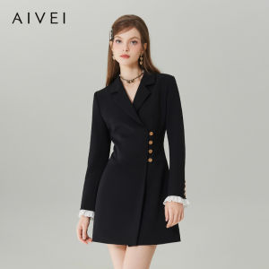 Elegant French Style Suit Dress AIVEI Q0560105 Commute Workwear High Waist Polyester Fiber Petal Sleeve X Version Long Sleeve