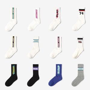 White English Letters Lovers Socks Long Tube Sports Socks Men and Women Ins Hong Kong Style Street Tide Minimalist Cotton Sock