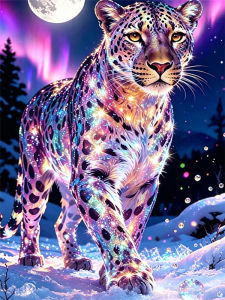 HUACAN Diamond Mosaic On The Basement Leopard Animal Handicrafts 5d Diy Diamond Painting New Winter Aurora Home Wall Artwork