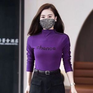 QIAOXIZI | Half-High Neck Warm Fleece Long Sleeve T-Shirt for Women