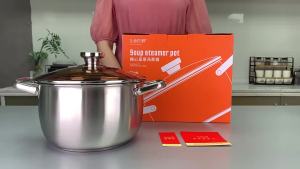 24cm Stainless Steel Stock Pot Thickened Soup Pot Cooking Pot With Glass Lid Double Handle Saucepan