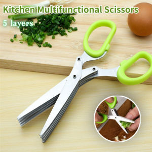 Multi-functional 5 Layers Kitchen Stainless Scissors Steel Scallion Chili Cut Section