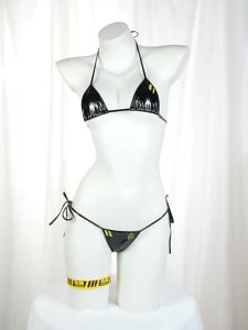 Bộ Đồ Bơi Bikini Màu Vàng Cảnh Báo Nguy Hiểm Phong Cách Anime Cyberpunk Dành Cho Nữ Chất Liệu Giả Da Trang Phục Cosplay Nội Y Ba Mảnh