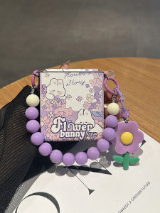 Cute Cartoon Purple Flower Rabbit Design Full Cover Leather Case for OPPO Find N3 Flip Foldable Screen Phone Protective Cover for Women