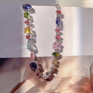 NASTYyUKI High Quality Rainbow Sweetheart Candy Color Crystal Iridescent Gemstone Bracelet Fashionable Irregular Design Jewelry