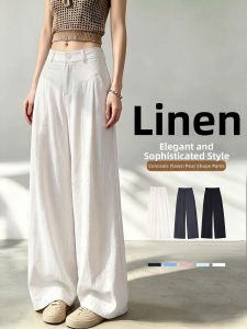 YAYANGREN | High Waist Loose Drapey Casual Linen Trousers White Cotton Linen Wide Leg Pants
