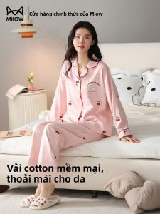 Bộ đồ ngủ MiiOW Cat Person cho nữ làm bằng cotton thoải mái mặc ở nhà dài tay rộng rãi