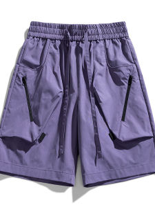 Quần Short Công Sở Ống Đứng Rộng Rãi Nhiều Túi Phong Cách Đường Phố Tối Màu Mùa Hè Quần Short Nam Quần Dài Thường Ngày
