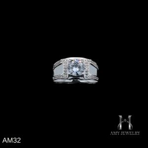 AM32 Nhẫn nam bạc 925 công nghệ xi độc quyền NanoShield xi bạc- xi bạch kim đính đá 8ly- Tặng nước rửa cao cấp