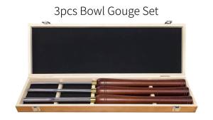 3Pcs HSS 4341 Bowl Gouge Set 570mm Extra Long Handle Wood Lathe Turning Tools 3/8" 1/2" 5/8" Spindle Gouges with Premium Wooden Storage Box HRC 58-63 Hardness Woodworking Lathe Carving Chisels