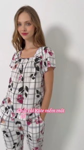 Bộ lửng dài cổ vuông viền đăng lai bèo mặc nhà JUBBIE - 32581