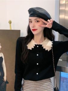 หวาน สไตล์เจ้าหญิง เสื้อสเวตเตอร์ถัก มี ลูกไม้ ประกบ สลิมฟิต เสื้อฐาน ผู้หญิง ฤดูใบไม้ร่วง ฤดูหนาว ตุ๊กตามาใหม่ ปกเสื้อ เสื้อท่อนบน