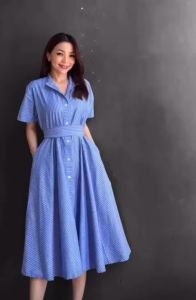 DRESS SALUR MODEL A-LINE BAHAN KATUN SALUR PREMIUM FREE BELT 8025