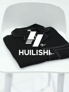 HUILISHI Men Solid Cream Cropped Workwear Shirts Loose Notch Lapel Contrast Seam Single Chest Pocket Short Sleeve Overshirt