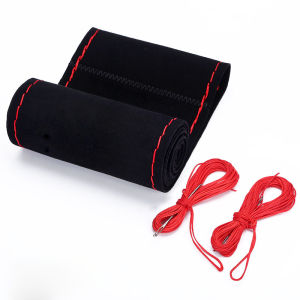 Steering Wheel Cover Turned Fur Hand Sewn Suede Leather Four Seasons 38cm DIY Braid Handle Cover Steering Wheel Protection Cover