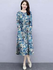 ชุดเดรสยาวลายสก็อตพิมพ์ลายดอกไม้ไซส์ใหญ่สำหรับผู้หญิง ทรงหลวม แขนยาว คอวี ทรงเข้ารูป ฤดูร้อน 2024 ชุดเดรสแฟชั่นสำหรับผู้หญิงไซส์ใหญ่