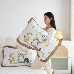 Khăn Trải Giường Cotton Dày Thoáng Khí Viền Hoa Dễ Thương Dùng Tại Nhà Chất Liệu Vải Cotton Nguyên Chất Cho Gối Cá Nhân