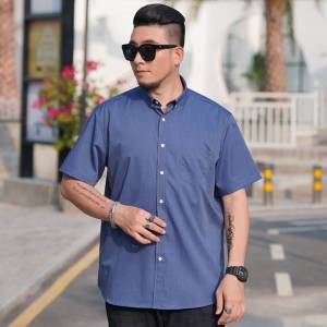 【Plus Size】60-175KG Men Fashion Style Plain Short Sleeve Button Down Collar Tops Male Large Big Size Oversized Loose Formal Business Shirts