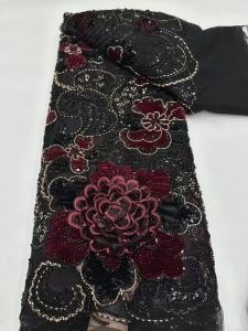 Top Quality African Fabric Woman Handmade African Lace Embroidered Beads Net with Sequins Colorful Evening Party Dress M744-1