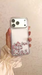 Sanrio | Cute Cartoon Sanrio Hello Kitty Bling Glitter Liquid Quicksand Phone Case For iPhone 17 16E 15 14 13 12 Pro Max Clear Hard Cover