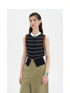 Sleeveless Cinched Black Lace Vest