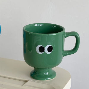 Colorful High Base Big Eyes Cup Korean Ins Vintage Ceramic Coffee Cup Mug Cute Couple Water Cup Gift