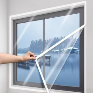 ฟิล์มกันลมหน้าต่างฤดูหนาว ฟิล์มกันความร้อนแบบถอดได้ ผ้าม่านกันลมแบบโปร่งใส ฟิล์มฉนวนกันความร้อนติดหน้าต่างแบบมีกาวในตัว