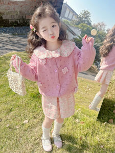 ชุดเดรสผ้าไหมลายดอกไม้สำหรับเด็กผู้หญิง ชุดฤดูใบไม้ผลิและฤดูใบไม้ร่วง ชุดเด็กผู้หญิง ชุดกระโปรงสองชิ้น แฟชั่นสำหรับเด็กผู้หญิง