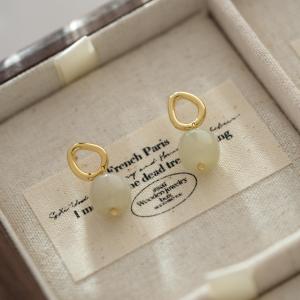 Yinque Stylish New Chinese Retro Jade Pendant Earrings Incense Tray Clip-On Versatile Gentle Alloy Geometric Pattern for Women