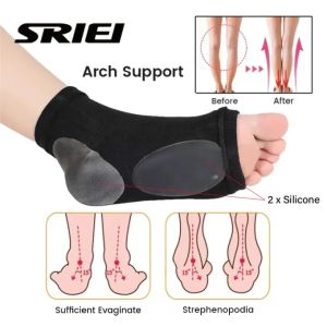 SRIEI 1Pair Arch Support Sleeve Cushioned Soft Elastic Gel Pad ถุงเท้าผ้า Arch สําหรับบรรเทาอาการปวดเท้าแบน Plantar Fasciitis Heel Spurs