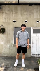 Sweater Hoodie Lengan Pendek Pria Abu Misty - Short Hoodie Fleece Steigen - Jumper Tangan Pendek