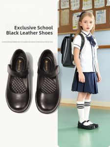 Princess Shoes for Girls Genuine Leather Performance School Campus Black Soft Bottom Childrens Shoes Spring Autumn New Style