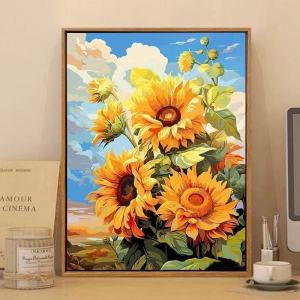 DIY Oil Painting By Number Sunflower Landscape  Paint By Number Oil Handpainted Acrylic Unique Gift Wall Art Home Decor
