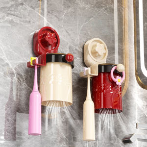 Bathroom Wall-Mounted Suction Cup Toothbrush Holder Magnetic Toothpaste Cup Set Drainage Function Kitchen Storage Organizer
