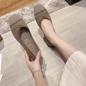 [Clearance Special Offer Broken Code Collection] Knitting Cut Out Breathable One Pedal Soft Bottom Gommino Work Clothing Womens Shoes