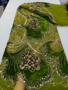 2026 African Nigerian High-Quality Velvet Sequins Tulle Lace Fabric for Prom Dresses Beads Embroidery Sewing Net Cloth 5 Yards