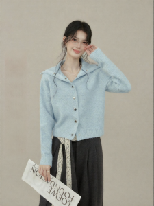 OUYANGXI | Áo Len Cardigan Nữ Cổ Xanh Mùa Đông