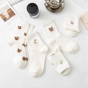 SK-P589 Kaos Kaki Wanita Karakter Bear Korean Style / Kaos Kaki Pendek Wanita Korea Motif Bunga Tulip / Kaus Kaki Putih Women Socks Import