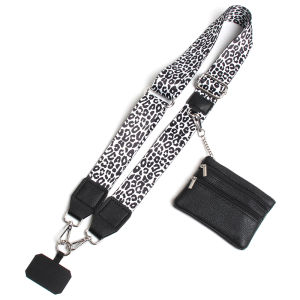 Leopard Print Mobile Phone Lanyard with Universal Gasket Cell Phone Strap Zipper Wallet for Women Bag Coin Purses Earphone Case