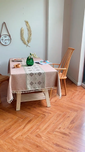 4-10 Seat Cotton Linen Rectangular Tablecloth: Waterproof Scratch Resistant With Tassel Dining Table Cloth Picnic Mat Blanket