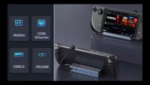 6 in 1 Docking Station for Steam Deck/ROG Ally USB C Dock with HDMI 4K UHD 100Mbps RJ45 Ethernet 3 USB 2.0 and PD 100W