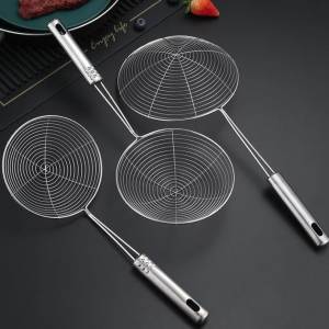 Household Commercial Stainless Steel Fine Mesh Skimmer Spoon Multi Purpose Noodle Dumpling Frying Hot Pot Kitchen Filter Tool