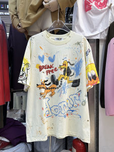 Designer Niche Womens T-shirt Short Sleeve round Neck Graffiti Print Midi Loose Fit Fashionable Spring Top Trendy Streetwear