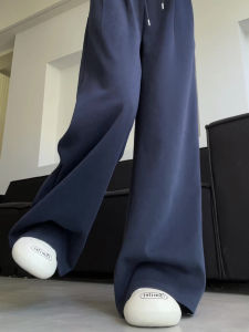 Retro Grey Womens Sweatpants Drawstring Pleated Low Waist Loose Drapey Sporty Wide Leg Pants Autumn New Arrival Casual Trousers