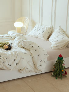 Cute Bear Pure Cotton Bedding Set 1.2m Sheet Duvet Cover Pillowcase Quilt Cover Cartoon Pattern Comfortable Breathable Bed Linens